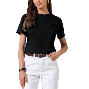 INSPIRE CHIC Women's Short Sleeve Crew Neck Line Decor Lightweight Stretchy Summer Blouses - 1 of 4