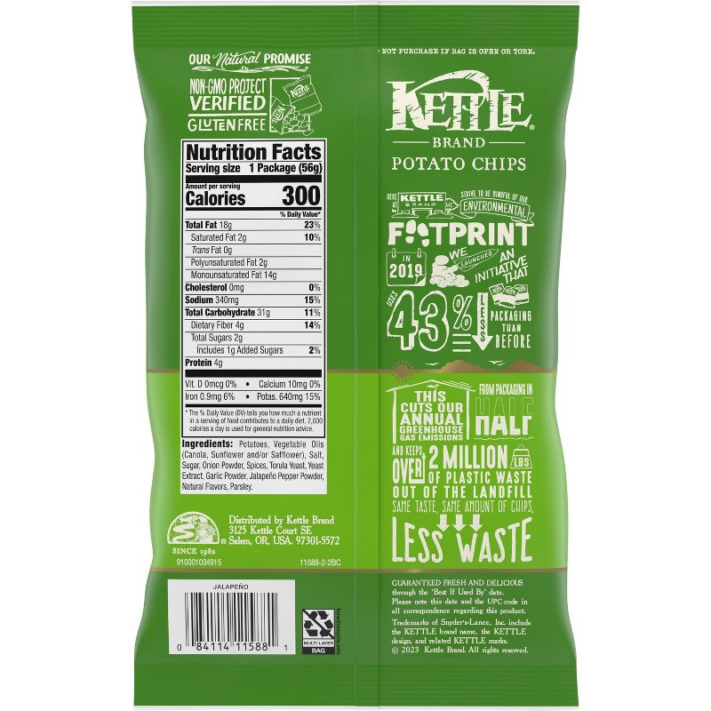 Kettle Brand Potato Chips Jalapeno Kettle Chips Snack - 2oz, 2 of 6