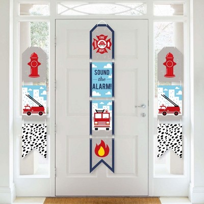 Big Dot of Happiness Fired Up Fire Truck - Hanging Vertical Paper Door Banners - Baby Shower or Birthday Party Wall Decoration Kit - Indoor Door Decor