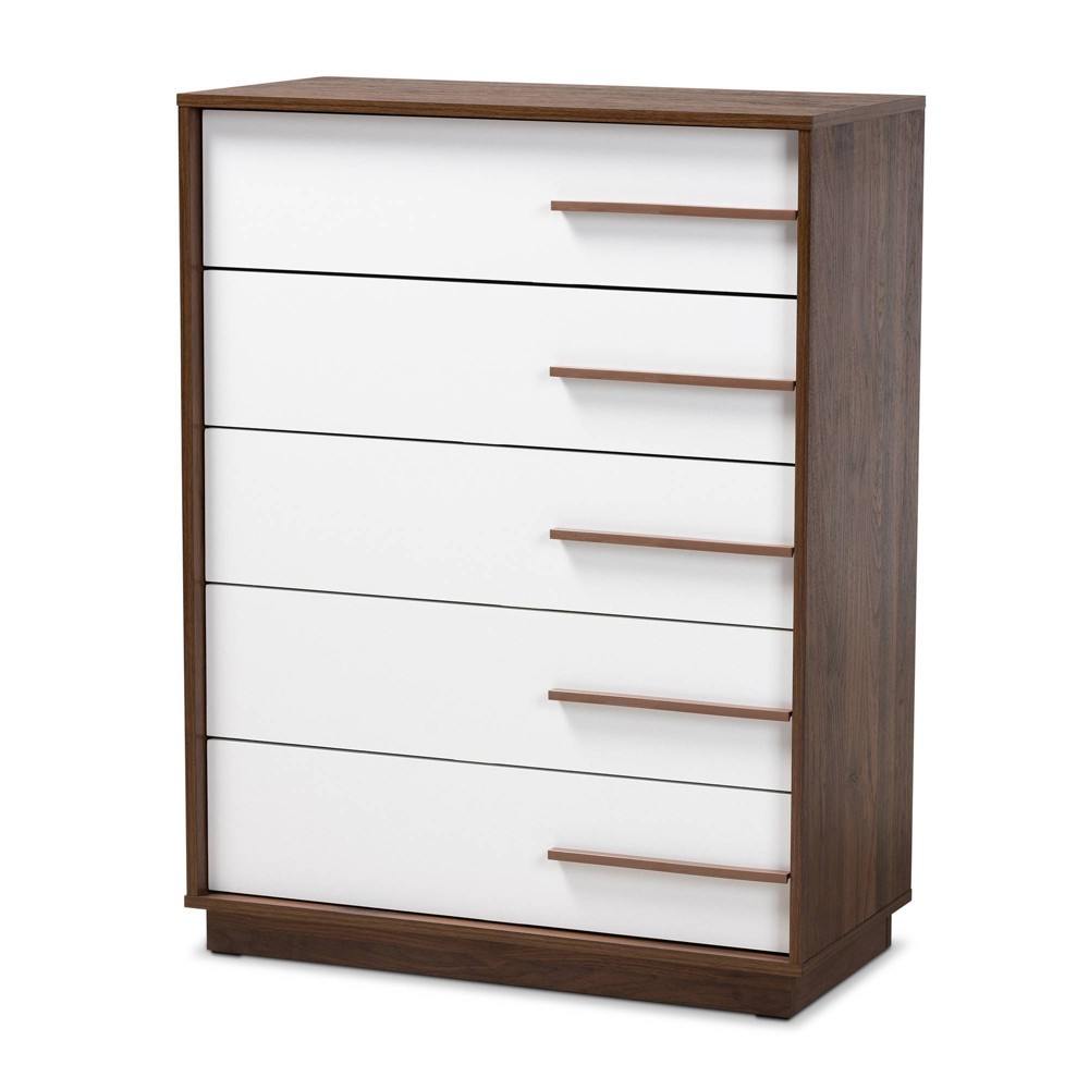 Photos - Dresser / Chests of Drawers Mette Walnut Finished Wood Chest White - Baxton Studio