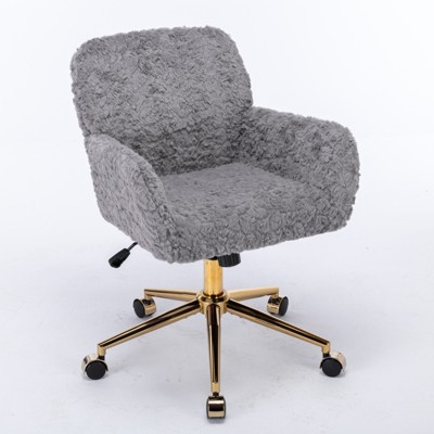 Vynxaria Gray Accent Chairs - Swivel Office Chair with Golden Base and Adjustable Recline