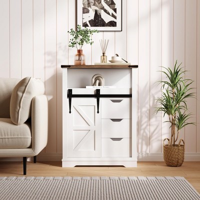 Small Kitchen Storage Cabinet ¨C Compact Farmhouse Coffee Bar Cabinet with Sliding Barn Door