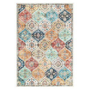 Washable Vintage Oriental Rug Non Slip Low Pile Rug Soft Throw Floor Cover Retro Foldable Indoor Carpet for Living Room Bedroom Playroom Nursery - 1 of 4