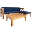 5-Piece Outdoor Patio Wood Sectional Sofa Set with Cushions,Acacia Wood X-Back Seating Group with Ottoman And Tea Table-Maison Boucle - 4 of 4