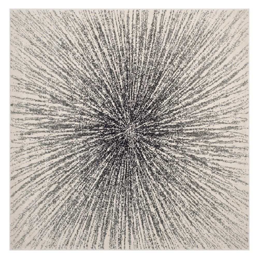 9'x9' Square Marcell Burst Area Rug Black/Ivory - Safavieh