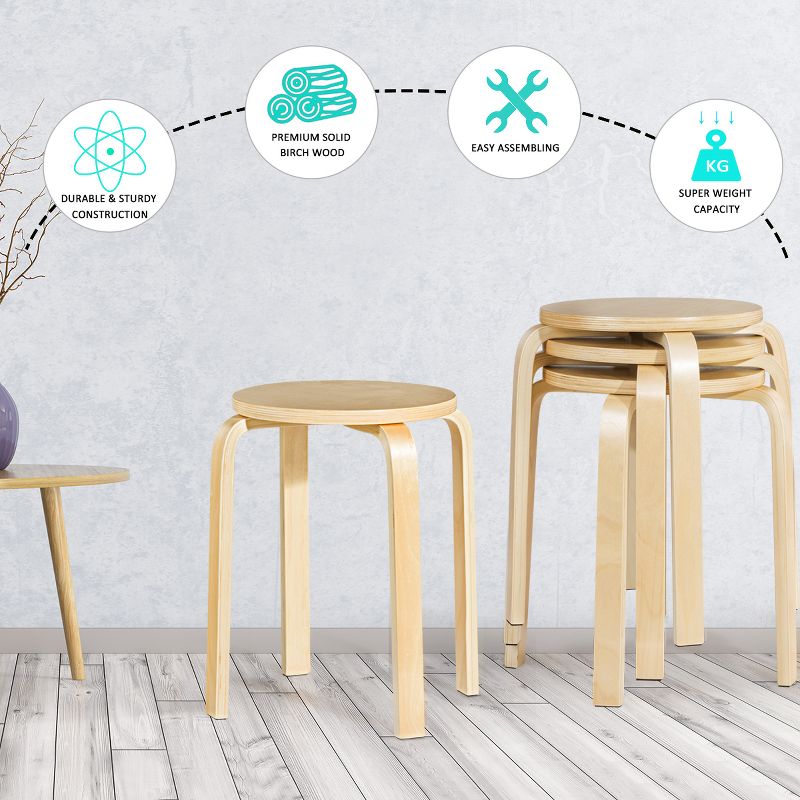 Tangkula Set of 4 Stacking Bentwood Stool Round Dining Chair Backless Bar Stool, 5 of 9