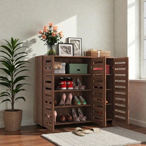 Mshliw 5-Tier Shoe Storage Cabinet with Adjustable Shelves and Louvered Doors, Wooden Freestanding Shoe Organizer for Entryway, Hallway, Bedroom - 1 of 4