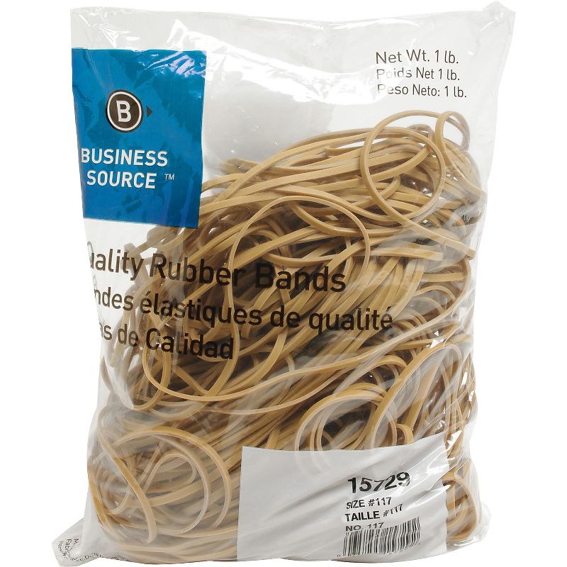 Business Source Rubber Bands Size 117B 1 lb. 200/Bag 7"x1/8" Natural Crepe 15729, 2 of 4