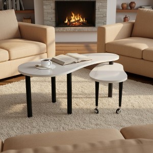 Homy Casa 360° Rotating Coffee Table with 2-Tier MDF Top and Rubberwood Legs, Modern Adjustable Accent Table for Living Room - 1 of 4