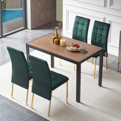 Okak Modern Nordic Velvet Dining Chairs Set of 4, Kitchen Side Chairs with Gold Metal Legs & High Back Cushion for Dining Room