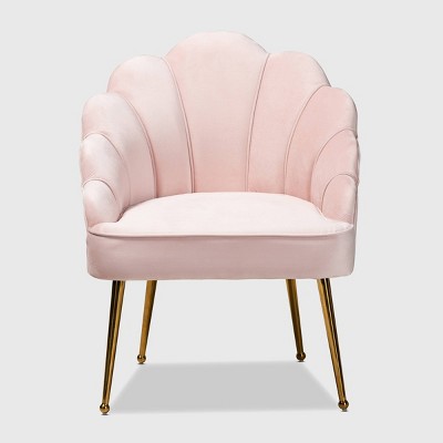 Luxurious Light Pink Velvet & Gold Seashell Accent Chair