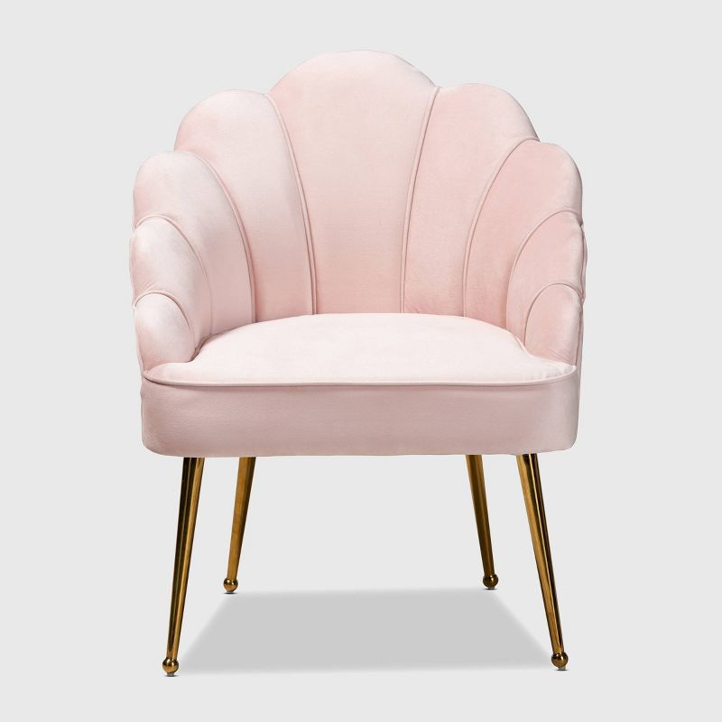 Cinzia Velvet Upholstered Seashell Shaped Accent Chair - Baxton Studio, 3 of 13