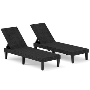 Costway 1/2 PCS Outdoor Chaise Lounger Chair 3-Position Reclining Chair with Waterproof Rattan Brown/Black - 1 of 4