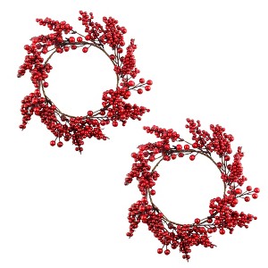 AuldHome Design Greenery Candle Wreaths, 2pk; Holiday Seasonal and Wedding Decor Candle Rings - 1 of 4