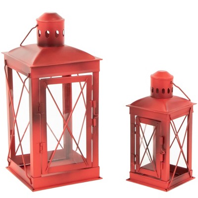 Northlight Set of 2 Antique Red Mission Style Candle Lanterns 12.25"