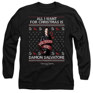 Men’s The Vampire Diaries All I Want For Christmas Is Damon Salvatore Long Sleeve T-Shirt - 1 of 4