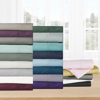 Full Bright White Striped Cotton Deep Pocket Sheet Set