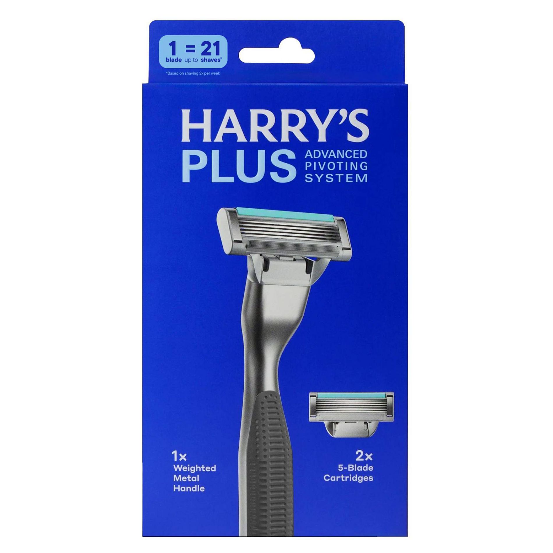 Harry's Plus Men's Razor Handle with 2 Razor Blade Cartridges - Onyx: Whole Body, All Hair Types, 5 Blades, Manual