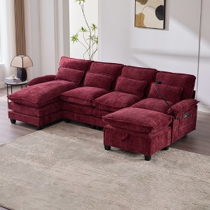 Mocamel 106" U-Shaped Modular Cloud Sofa, 4-Seat Chenille Sleeper with Chaise & Ottoman - 1 of 4