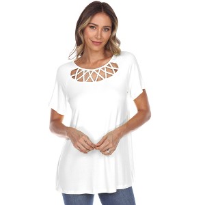 Women's Crisscross Neck Short Sleeve Top - White Mark - 1 of 4