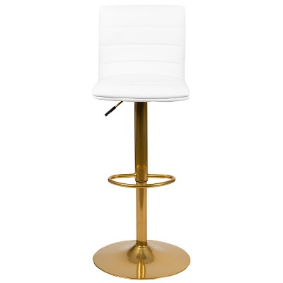 Modern White Vinyl Adjustable Swivel Bar Stools with Gold Base, Set of 2