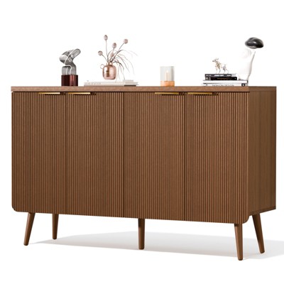 Sevobal Decorative Storage Cabinets, Rounded Corner Striped Four Door Cabinet, Modern Cabinet for Kitchen Living Room, Dark Brown 47.2*13.8*30