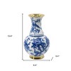 HomeRoots 16" Blue White And Gold Chinoiserie Floral Porcelain Table Vase - 3 of 4