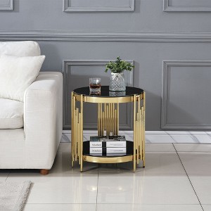 NicBex Coffee Tables for Living Room 19.69" Luxurious Round Coffee Table Gorgeous Golden Metal Coffee Table with Clear Glass, Gold+Black - 1 of 4