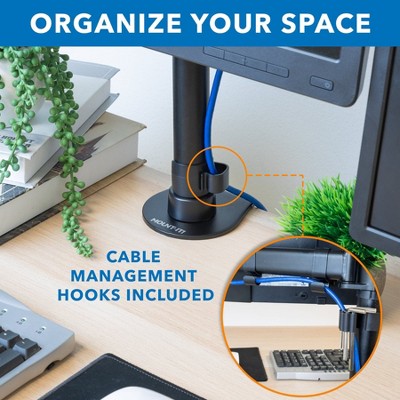 Black Adjustable Triple Monitor Desk Mount with Steel and Aluminum Arms