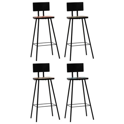 vidaXL Bar Chair Set of 4 Multicolour Solid reclaimed wood and steel