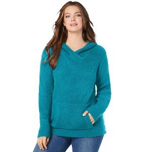 Roaman's Women's Plus Size Thermal Hoodie Sweater - 1 of 4