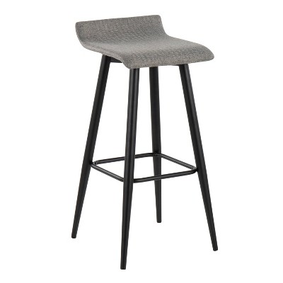 Set of 2 Gray Metal Fixed-Height 33" Barstools with Wave Seat