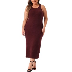 Agnes Orinda Women's Plus Size Crew Neck Sleeveless Knit Midi Tank Sweater Bodycon Dresses - 1 of 4