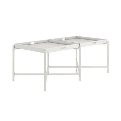White Metal and Wood Dual Tray Coffee Table
