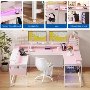 U Shaped Gaming Desk, 79" Reversible l Shaped Desk with Power Outlets,  Lights, Monitor Stand & Storage Shelves - 1 of 4