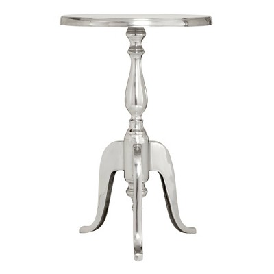Elegant Silver Round Metal Pedestal Accent Table - 15" x 22"