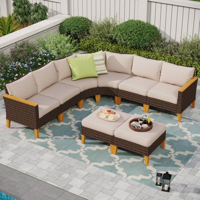 Captiva Designs 8pc Outdoor Wicker Rattan Conversation Set With Curved ...