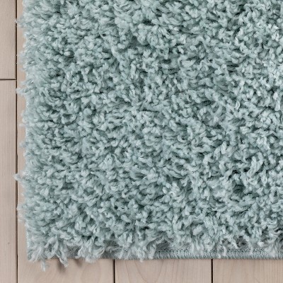 Seafoam Green Solid Shag Reversible Synthetic Area Rug