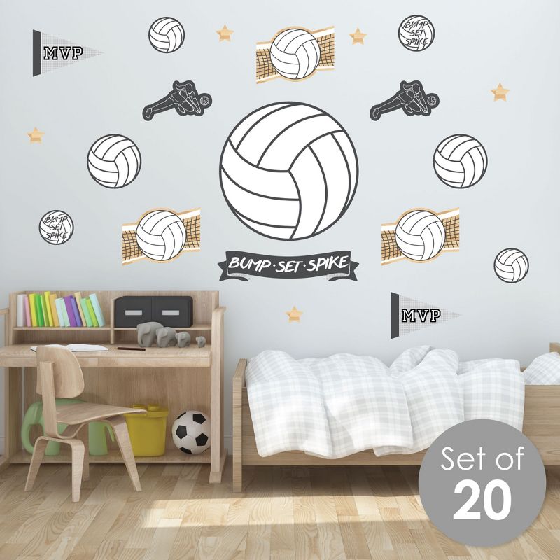 Big Dot of Happiness Bump, Set, Spike - Volleyball - Peel and Stick Sports Decor Vinyl Wall Art Stickers - Wall Decals - Set of 20, 2 of 9