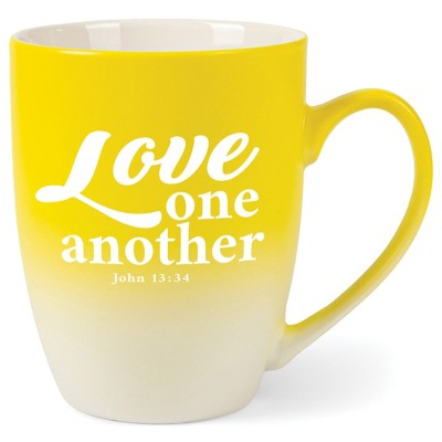 Elanze Designs Love One Another John 13:34 Two Toned Ombre Matte Yellow and White 12 ounce Ceramic Stoneware Coffee Cup Mug