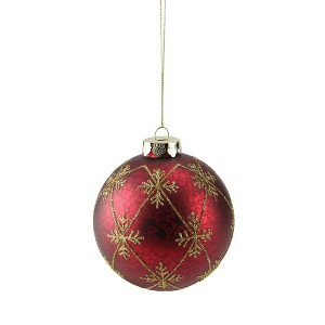 NORTHLIGHT Glitter Snowflakes Mercury Glass Ball Christmas Ornament 3.25" - Burgundy Red/Gold - 1 of 2