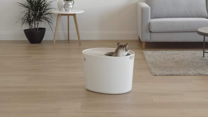 IRIS USA Top Entry Cat Litter Box Litter Particle Catching Cover and Privacy Walls with Scoop, Cat Pan, 2 of 9, play video