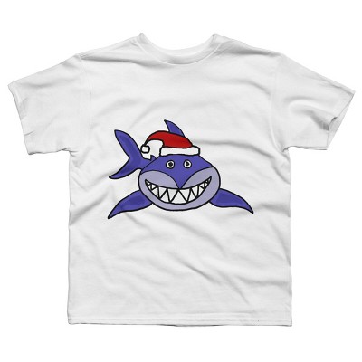 Boy's Design By Humans Funny Christmas Shark in Santa Hat By SmileToday T-Shirt