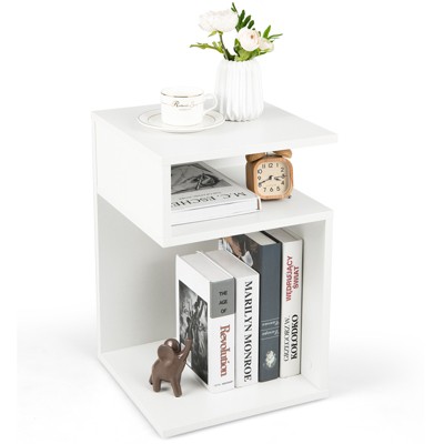 Tangkula 1pc/2pcs S-Shaped Side Table for Small Space Sofa End Table with 2 Open Compartments Modern Nightstand