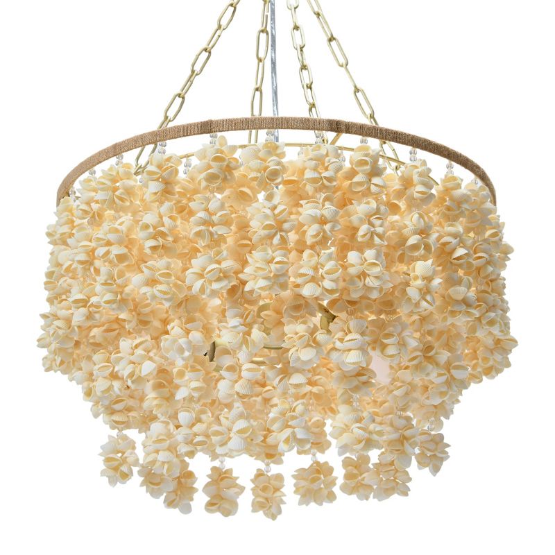Storied Home 20&#34; Round Metal and Shell Chandelier Style Ceiling Light, 3 of 5