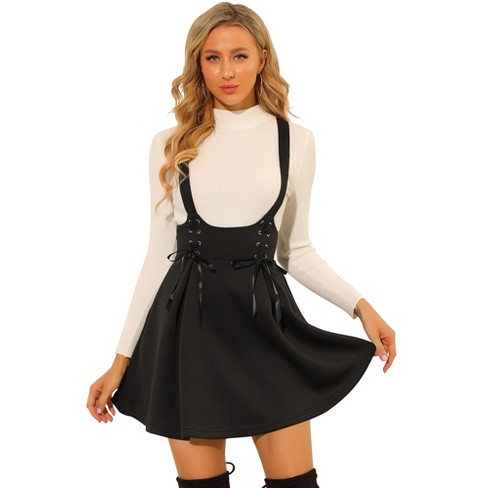 Allegra K Women's High Waist A-Line Lace Up Suspender Skirt Black Small
