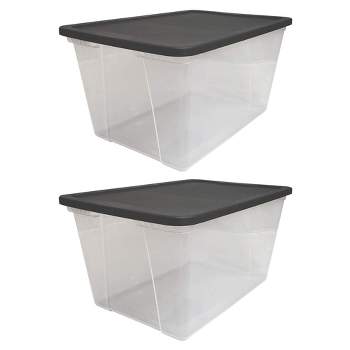 Homz 64-quart Clear Plastic Stackable Storage Bin With Lid Container Box  With Latching Handles For Home Garage Organization, Gray (2 Pack) : Target