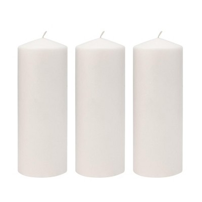 BRINJOY Unscented White Pillar Candle, 3-Pack, 3” x 8", 80-Hour Burn Time
