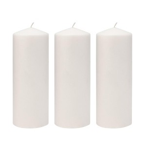 BRINJOY Unscented White Pillar Candle, 3-Pack, 3” x 8", 80-Hour Burn Time - 1 of 4