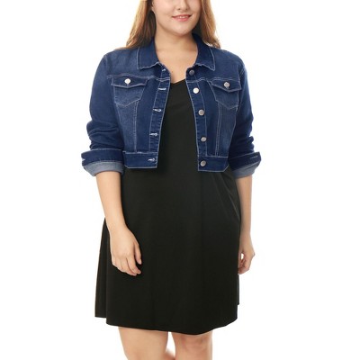 Agnes Orinda Women's Plus Size Cropped Long Sleeve Trendy Fashion Denim Jean Jackets